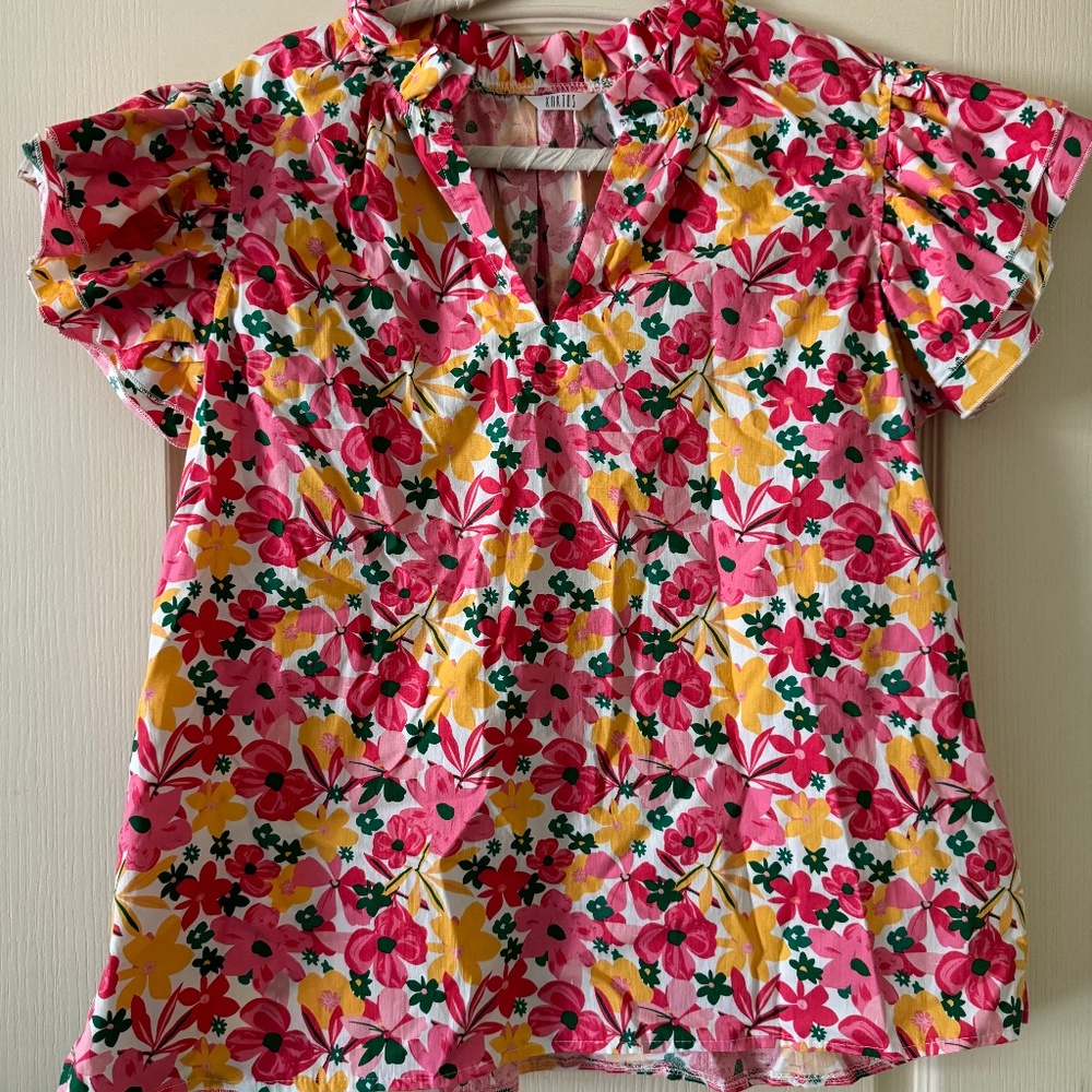 Kaktus Brand Floral Ruffle Sleeve Blouse
